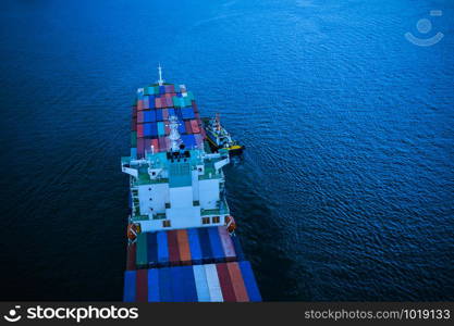 business and industry shipping and service delivery cargo containers open sea international asia pacific frome Thailand at night picture style aerial view