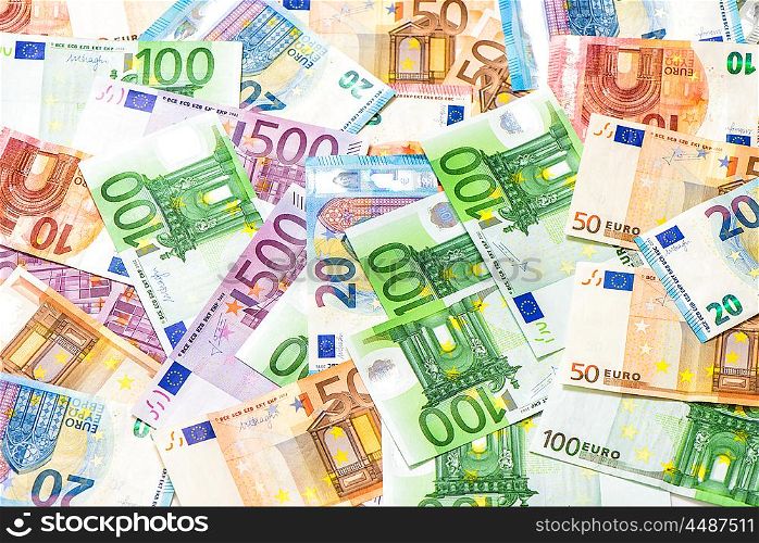 Business and Money concept. Different Euro banknotes. European Currency Background