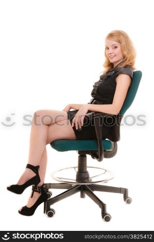 business and office concept - elegant businesswoman in full length sitting on a chair. Isolated