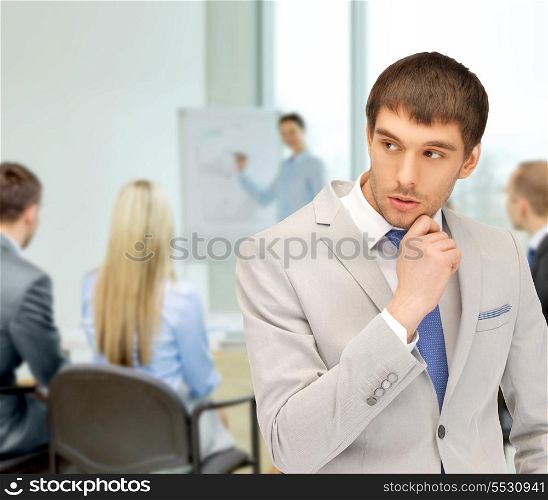 business and office concept - pensive man at office