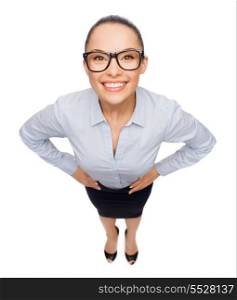 business and office concept - smiling businesswoman in eyeglasses