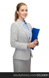 business and office concept - smiling businesswoman with folder