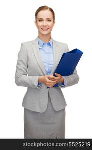 business and office concept - smiling businesswoman with folder