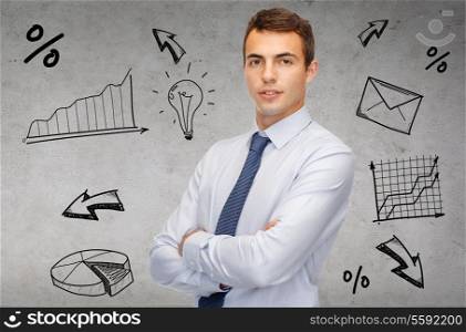 business and office, people concept - friendly young businessman
