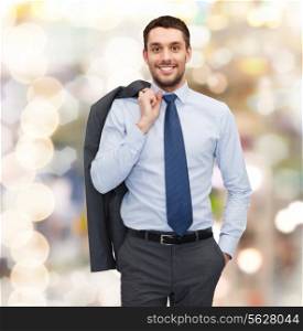 business and people concept - smiling young and handsome businessman
