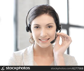 business and technology concept - friendly female helpline operator