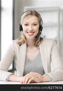 business and technology concept - friendly female helpline operator