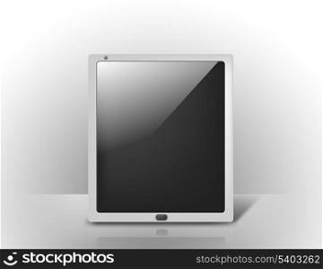 business and technology concept - tablet pc with blank black screen