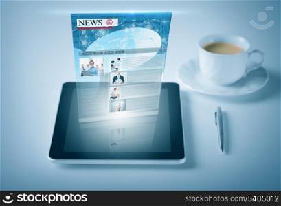 business and technology concept - tablet pc with news feed