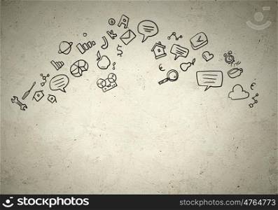 Business background image. Business background image with drawn ideas and concepts. Collage