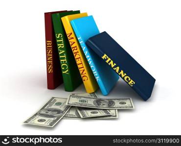 Business book with money. 3d rendered image