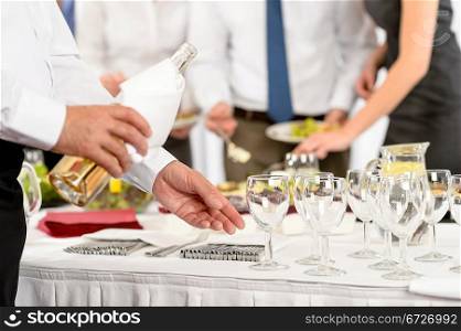 Business buffet lunch caterer serve wine appetizer company meeting