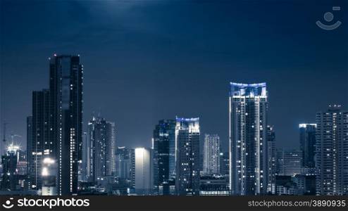Business Building Bangkok city area at night life high angle bird eyes view