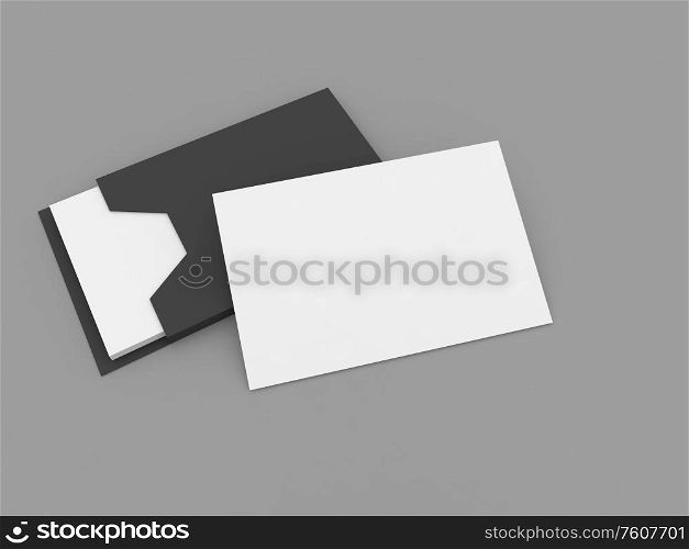 Business card blank mockup on gray background. 3d render illustration.. Business card blank mockup on gray background.