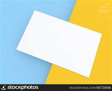 Business card on a blue-yellow background. 3d render illustration.. Business card on a blue-yellow background. 