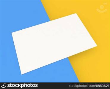 Business card on a yellow-blue background. 3d render illustration.. Business card on a yellow-blue background. 