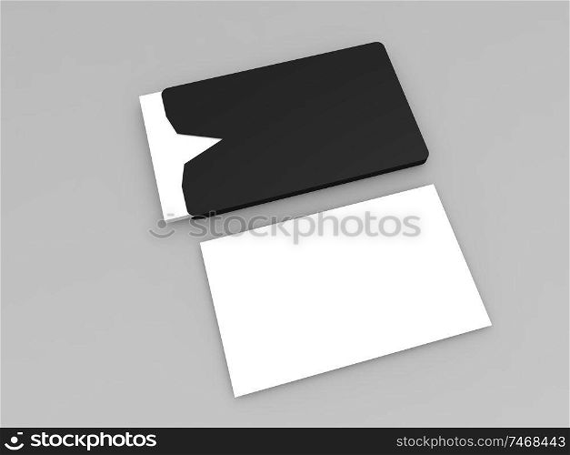 Business cards mock up on gray background. 3d render illustration.. Business cards mock up on gray background. 