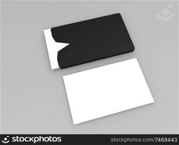 Business cards mock up on gray background. 3d render illustration.. Business cards mock up on gray background.