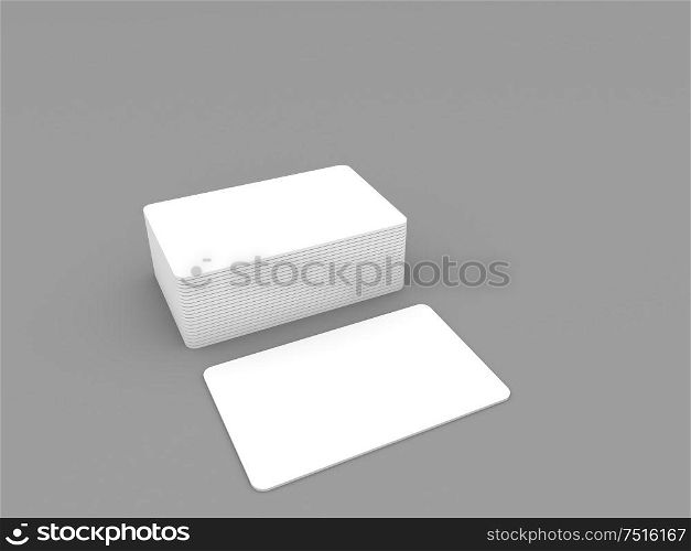 Business cards on a gray background. 3d render illustration.. Business cards on a gray background.