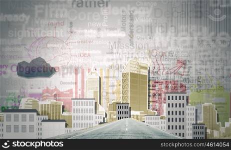 Business center. Collage background image with business office buildings
