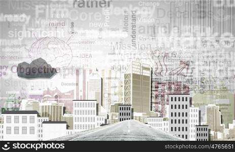 Business center. Collage background image with business office buildings