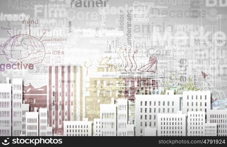 Business center. Collage background image with business office buildings