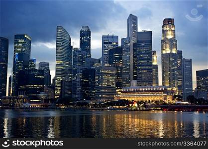 Business center of Singapore at night