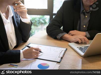 Business ceo executives meeting working with new project.discussion and analysis data, charts and valuation graph.