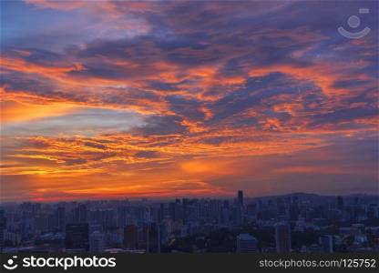 Business city center with beautiful sunset sky and cloud. Picture for add text message. Backdrop for design art work.