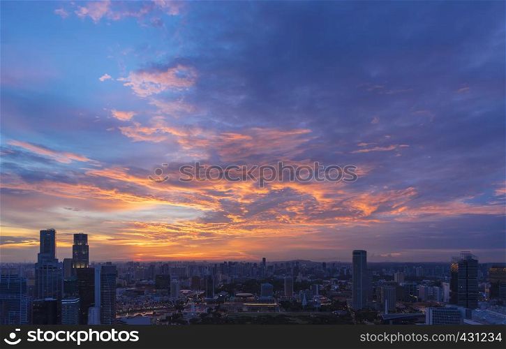 Business city center with beautiful sunset sky and cloud. Picture for add text message. Backdrop for design art work.