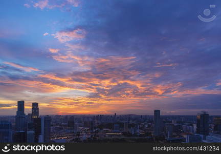 Business city center with beautiful sunset sky and cloud. Picture for add text message. Backdrop for design art work.