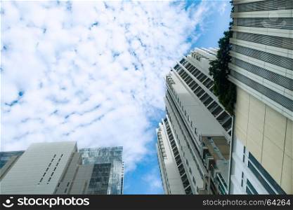 business cityscape modern building city and blue cloud sky urban area in low angle view