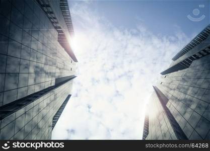 business cityscape modern building city and blue cloud sky urban area in low angle view