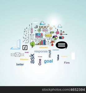 Business collage. Background image with business sketch strategy and icons