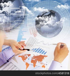 Business collage with financial and business charts and graphs