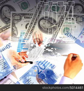 Business collage with financial and business charts and graphs