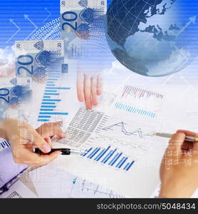 Business collage with financial and business charts and graphs
