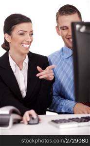 Business colleague smiling while discussing their business