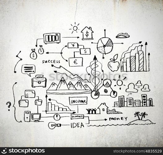 Business colorful sketch. Business ideas sketch image on white background