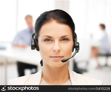 business, communication and call center - female helpline operator with headphones