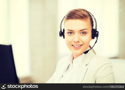 business, communication and call center - female helpline operator with headphones