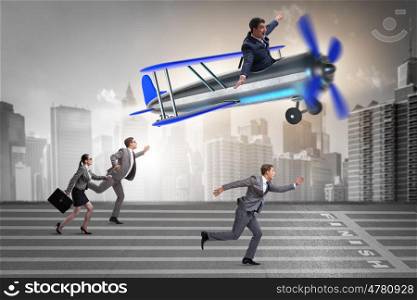 Business competition concept with vintage plane