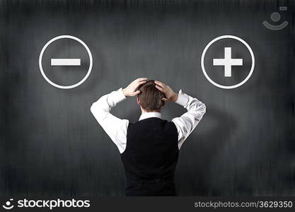 Business concept - a businessman choosing decrease or increase