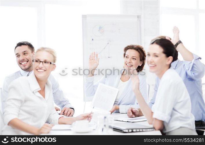 business concept - business team having meeting in office