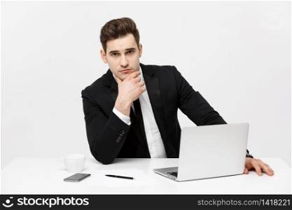 Business Concept: Businessman Thinking Ideas Strategy Working Concept in office. Business Concept: Businessman Thinking Ideas Strategy Working Concept in office.