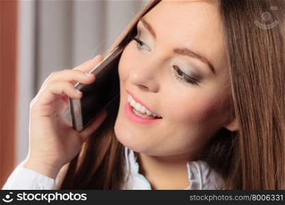 business concept. Closeup modern businesswoman woman fashionable girl talking on the mobile phone smartphone