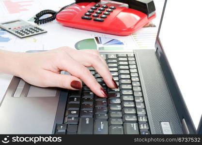 business concept. hand typing on computer keyboard.