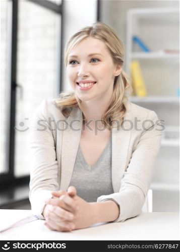 business concept - happy and smiling woman