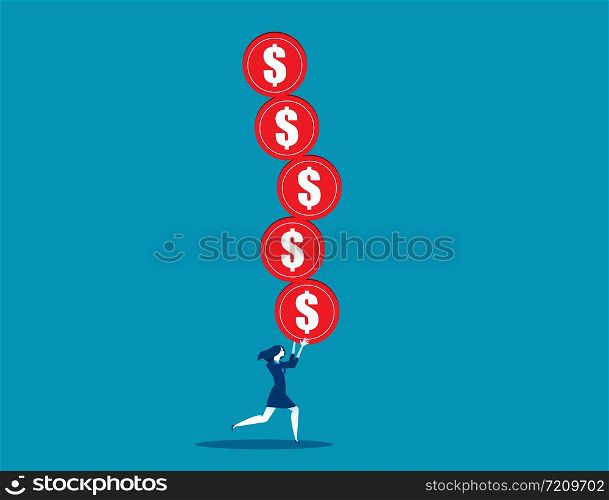 business concept illustration woman overloaded with risk.