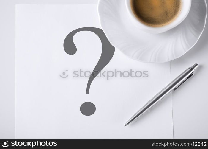 business concept - note with question mark and coffee